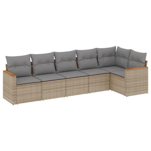 Sofasæt til haven 6 dele med hynder polyrattan beige