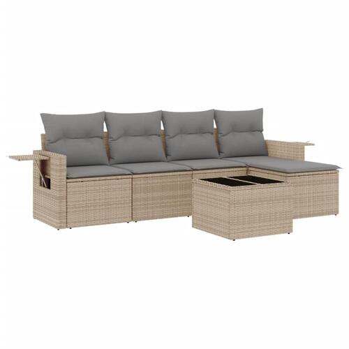 Sofasæt til haven 6 dele med hynder polyrattan beige