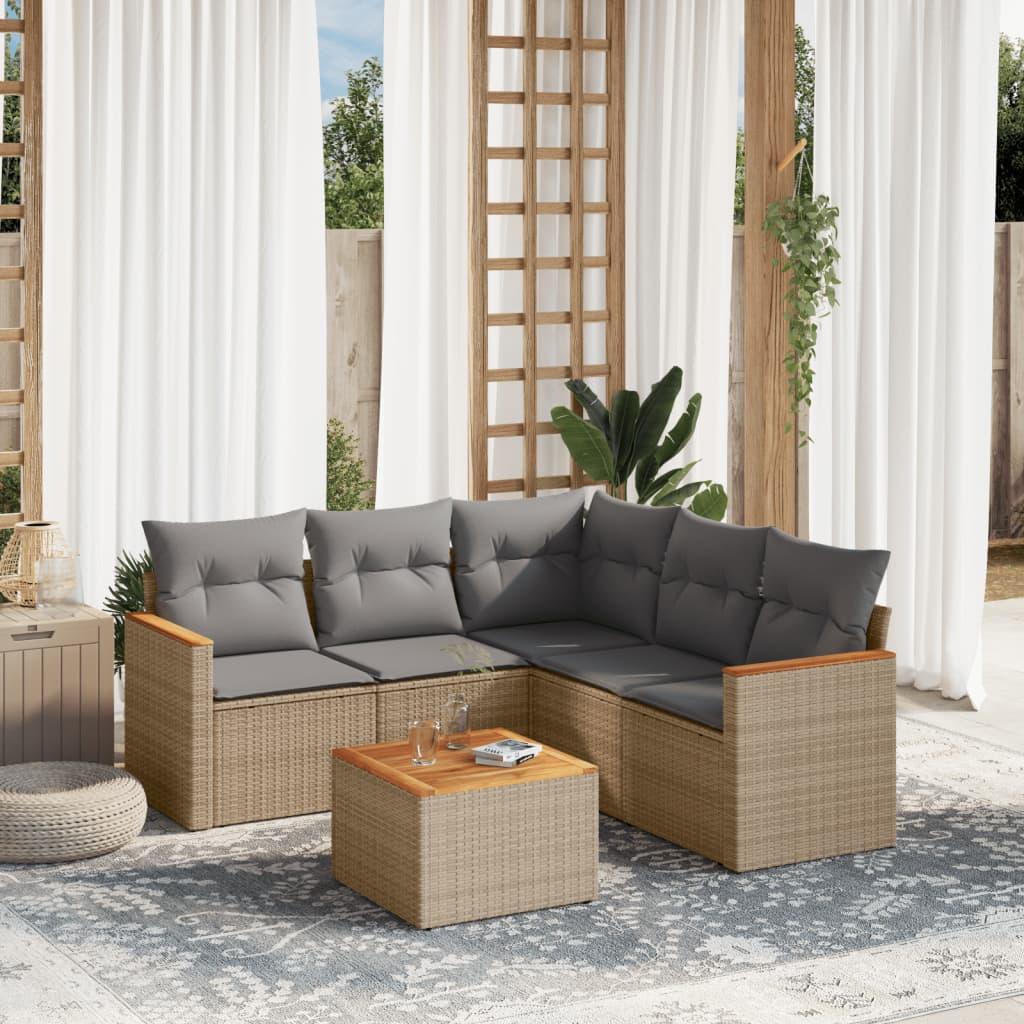 Sofasæt til haven 6 dele med hynder polyrattan beige