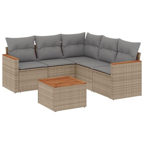 Sofasæt til haven 6 dele med hynder polyrattan beige