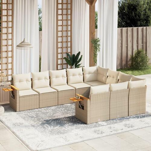 Sofasæt til haven 10 dele med hynder polyrattan beige