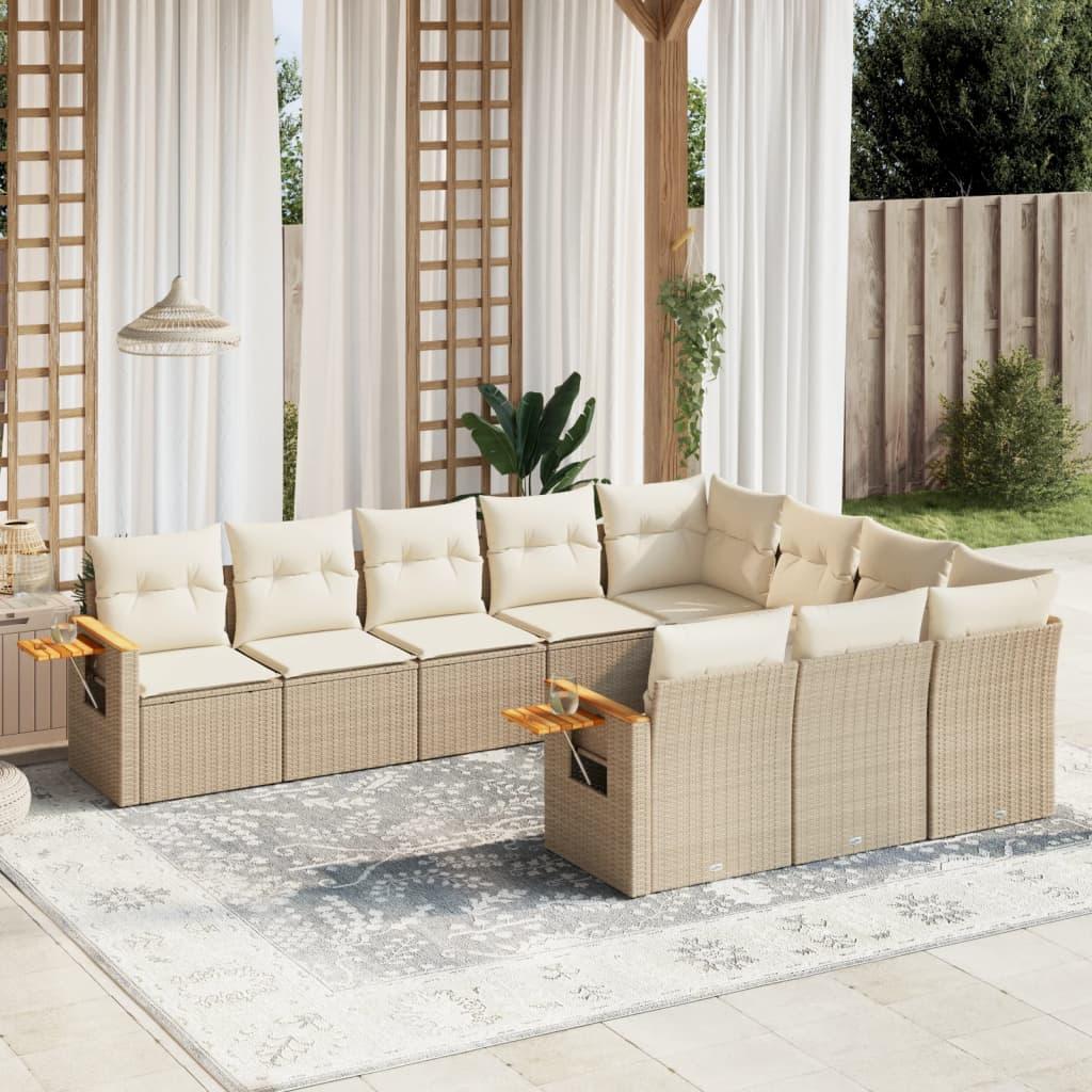 Sofasæt til haven 10 dele med hynder polyrattan beige