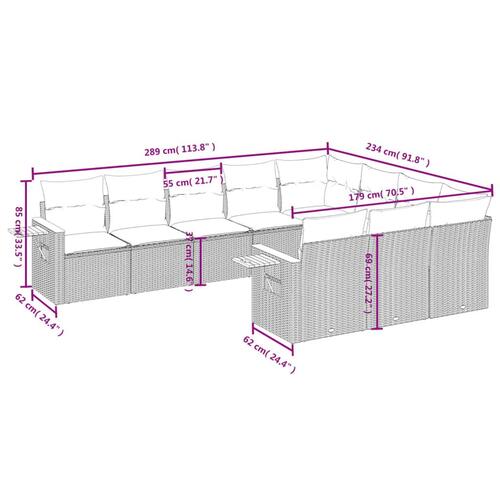 Sofasæt til haven 10 dele med hynder polyrattan beige