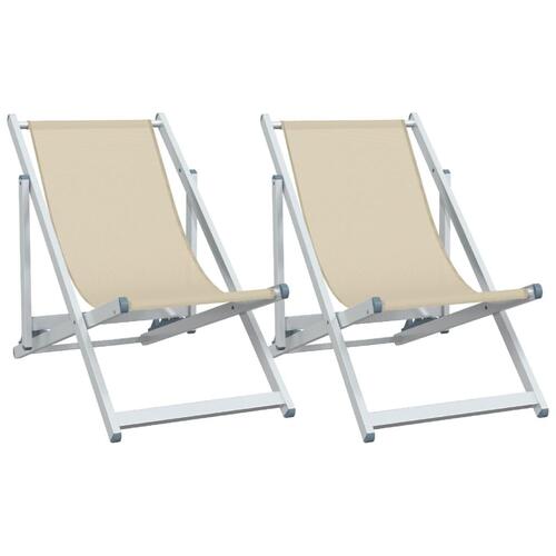 Foldbare strandstole 2 stk. aluminium og textilene cremefarvet