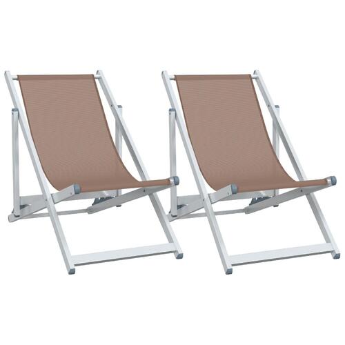 Foldbare strandstole 2 stk. aluminium og textilene brun
