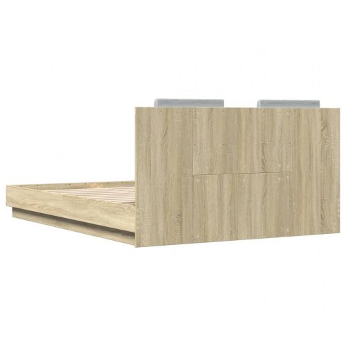 Sengeramme med sengegavl og LED-lys 140x200 cm sonoma-eg