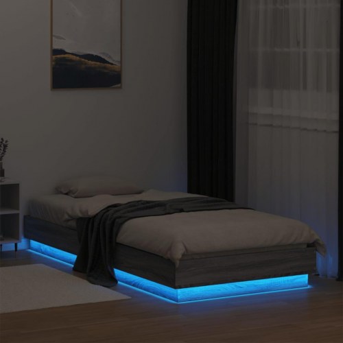 Sengestel med LED-lys 90x200 cm - grå sonoma-eg