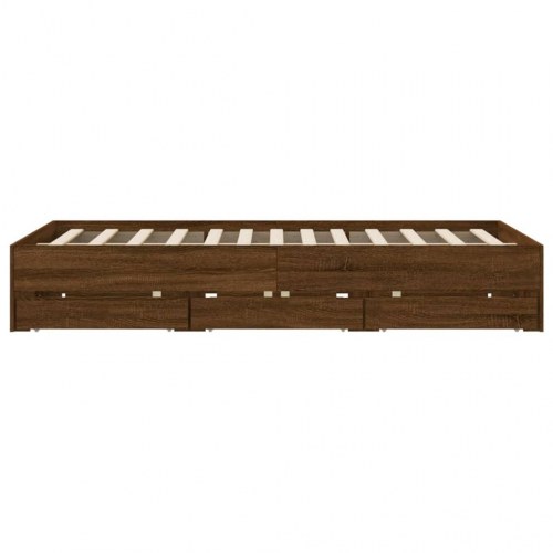 Sengeramme med skuffer 140x200 cm konstrueret træ brunt egetræ