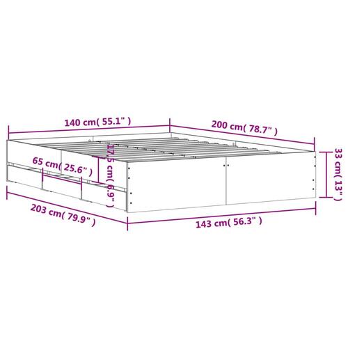 Sengeramme med skuffer 140x200 cm konstrueret træ brunt egetræ