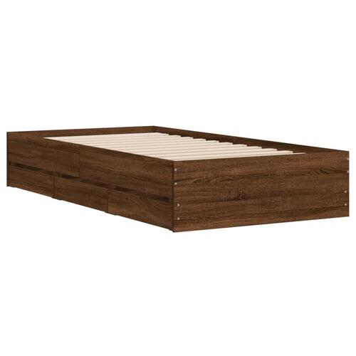 Sengeramme med skuffer 90x200 cm konstrueret træ brunt egetræ