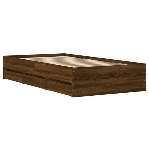 Sengeramme med skuffer 90x200 cm konstrueret træ brunt egetræ