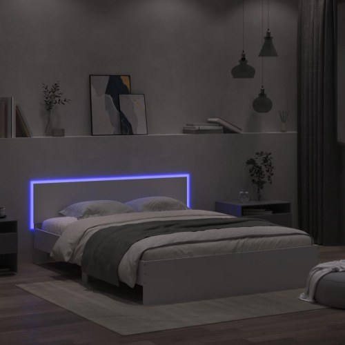 Sengeramme med sengegavl og LED-lys 160 x 200 cm - hvid