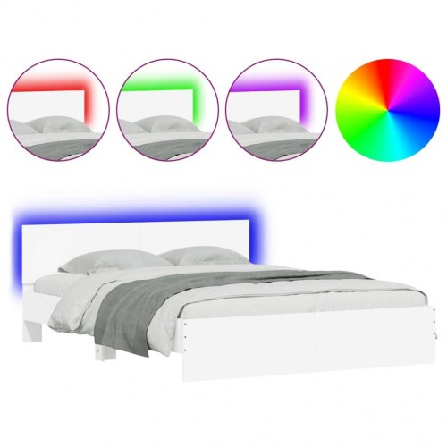 Sengeramme med sengegavl og LED-lys 160 x 200 cm - hvid