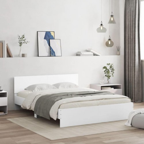 Sengeramme med sengegavl og LED-lys 160 x 200 cm - hvid