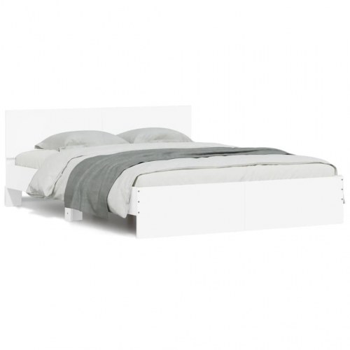 Sengeramme med sengegavl og LED-lys 160 x 200 cm - hvid