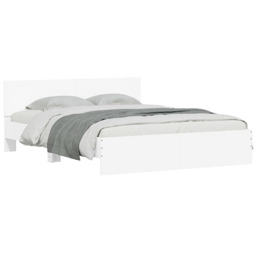 Sengeramme med sengegavl og LED-lys 160 x 200 cm - hvid