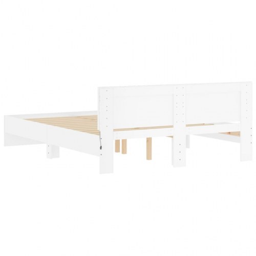 Sengeramme med sengegavl og LED-lys 160 x 200 cm - hvid