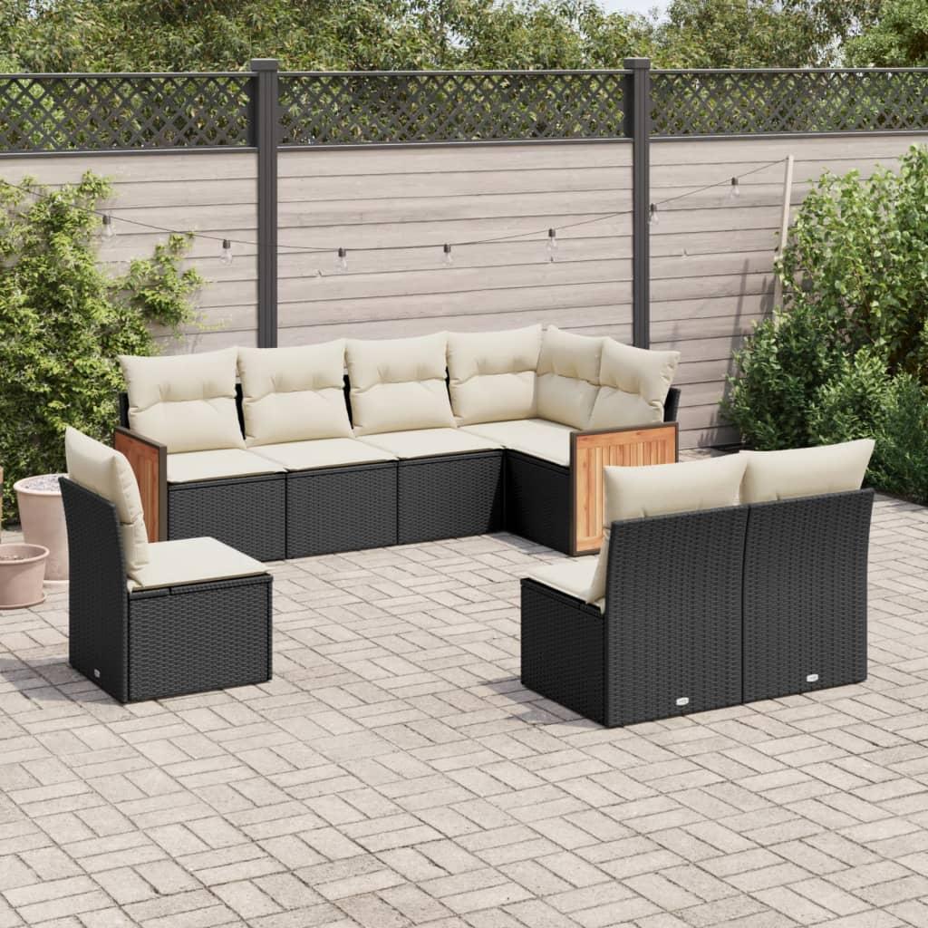 Sofasæt til haven 8 dele med hynder polyrattan sort