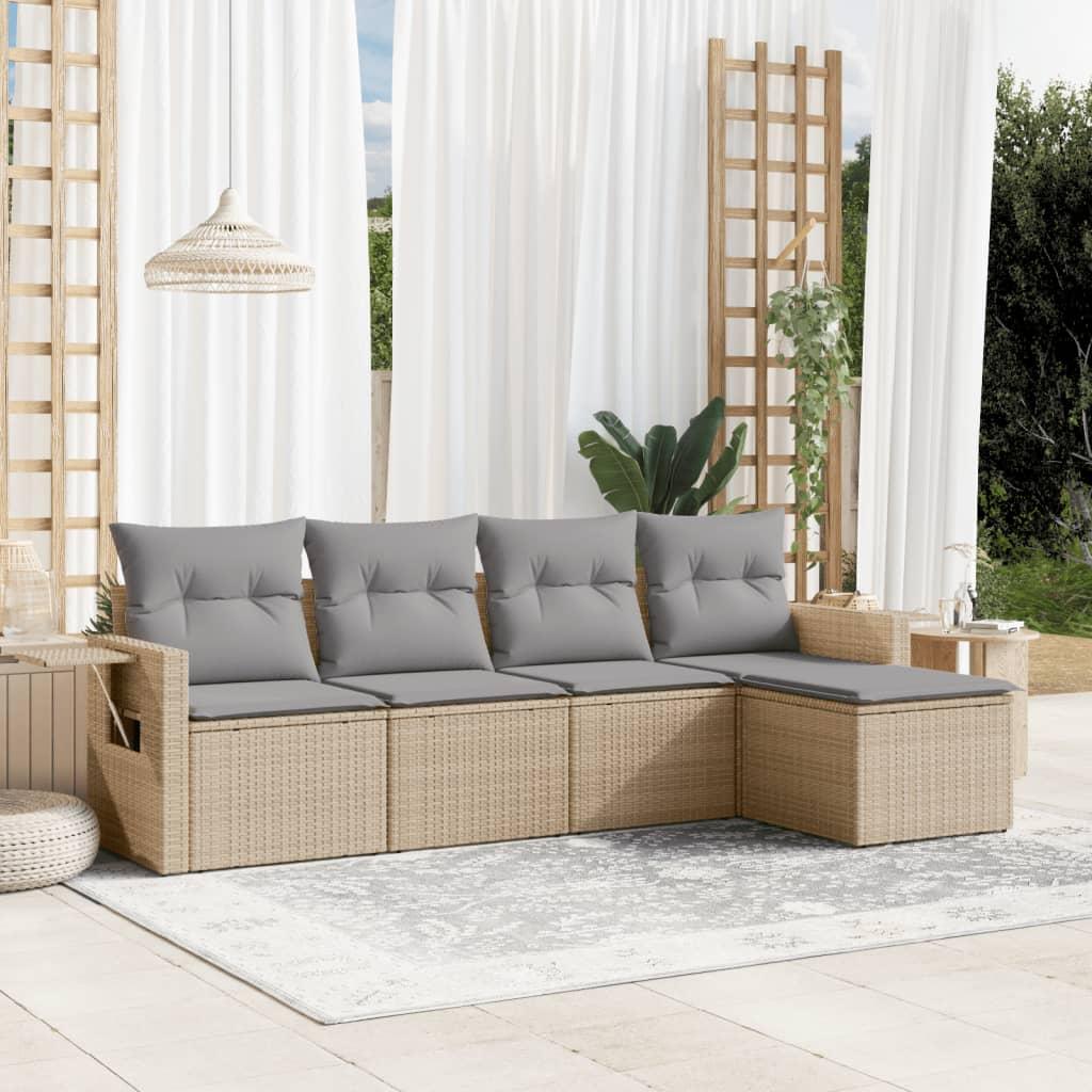 Sofasæt til haven 5 dele med hynder polyrattan beige