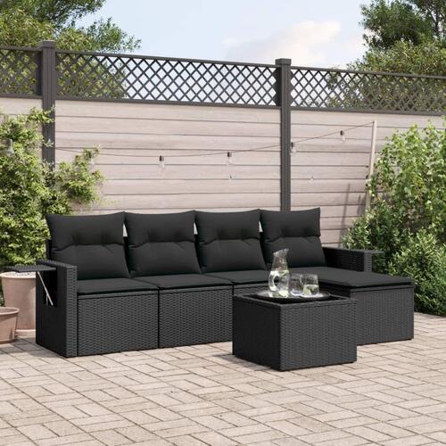 Sofasæt til haven 6 dele med hynder polyrattan sort
