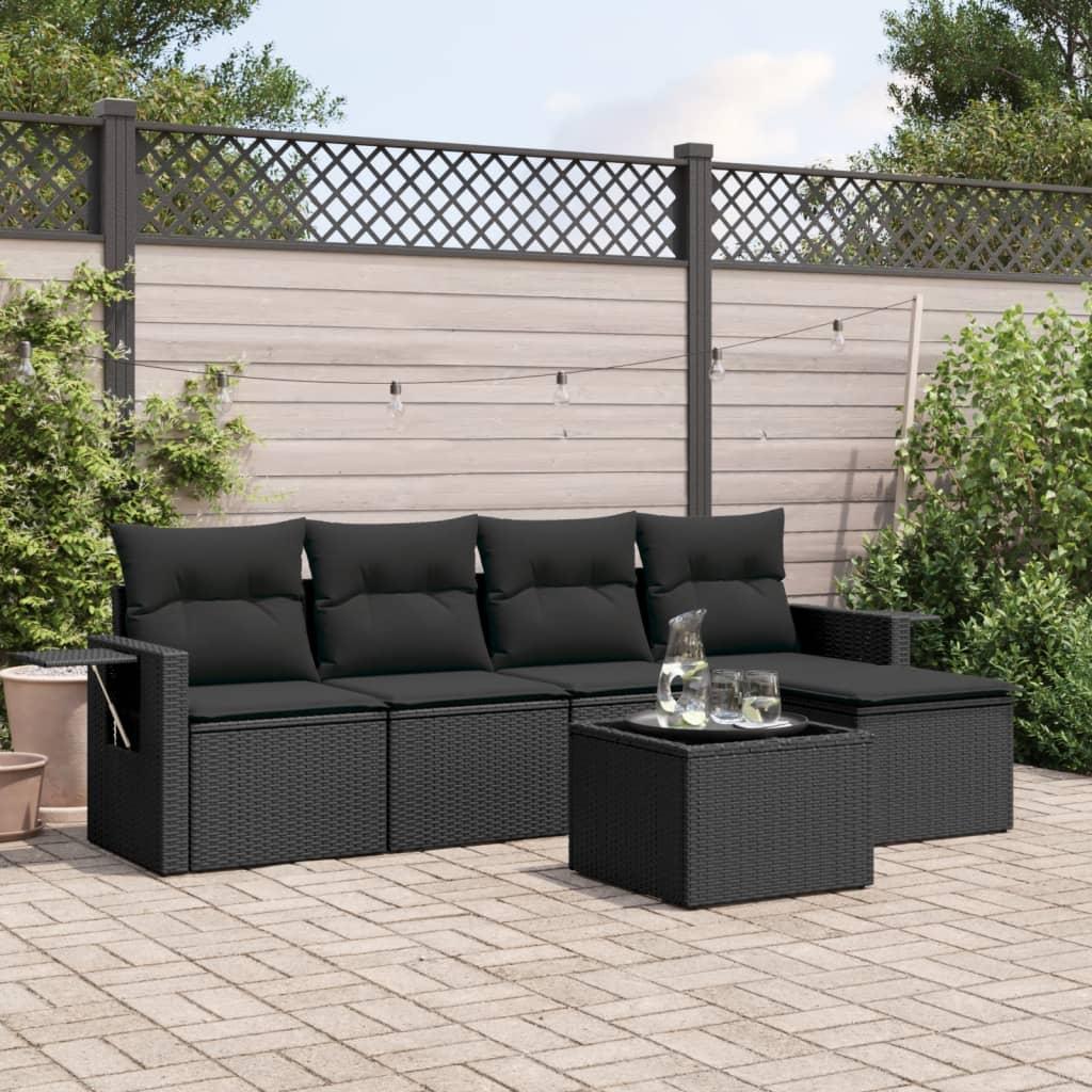 Sofasæt til haven 6 dele med hynder polyrattan sort