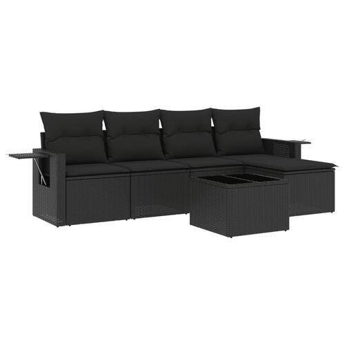 Sofasæt til haven 6 dele med hynder polyrattan sort