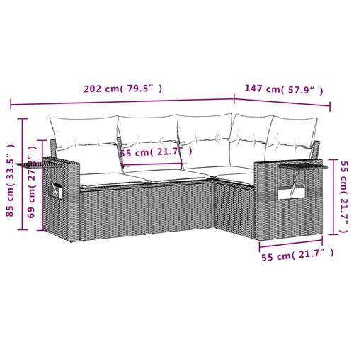 Sofasæt til haven 4 dele med hynder polyrattan grå