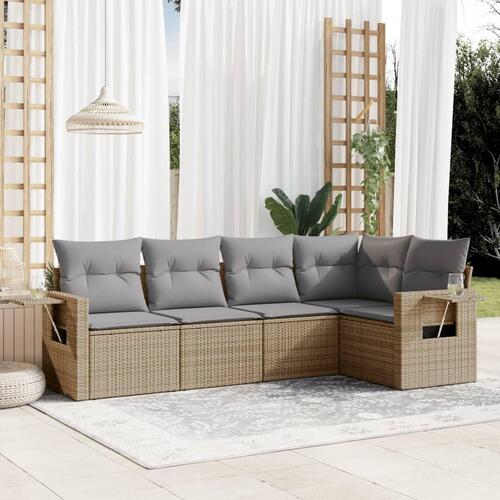 Sofasæt til haven 5 dele med hynder polyrattan beige