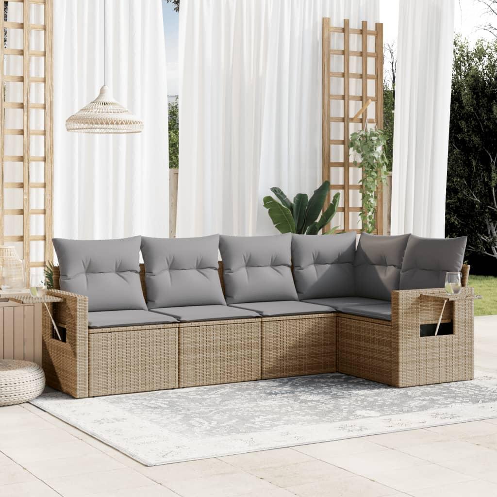 Sofasæt til haven 5 dele med hynder polyrattan beige