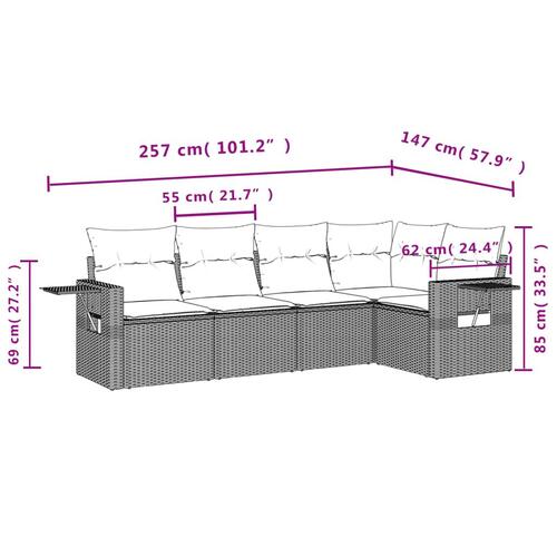 Sofasæt til haven 5 dele med hynder polyrattan beige