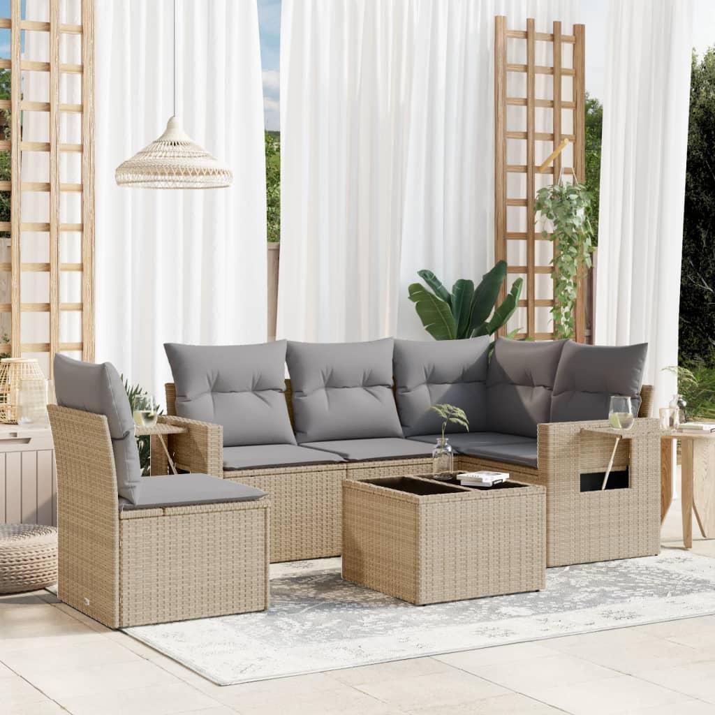 Sofasæt til haven 6 dele med hynder polyrattan beige