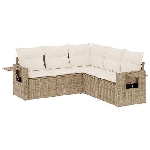 Sofasæt til haven 5 dele med hynder polyrattan beige