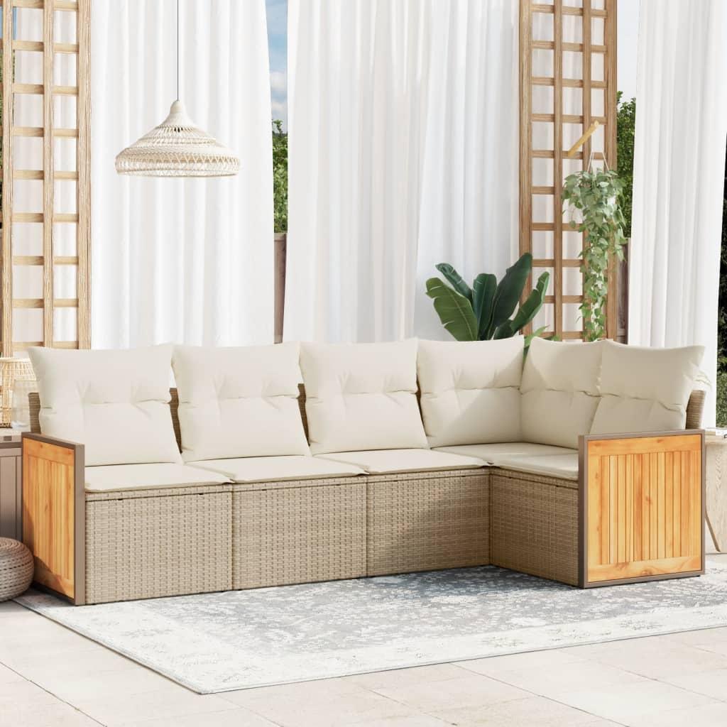Sofasæt til haven 5 dele med hynder polyrattan beige