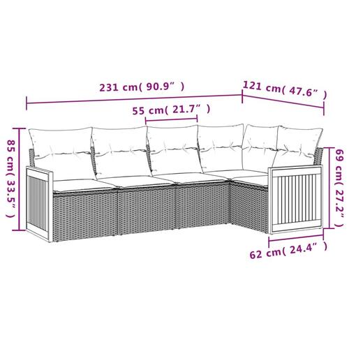Sofasæt til haven 5 dele med hynder polyrattan beige