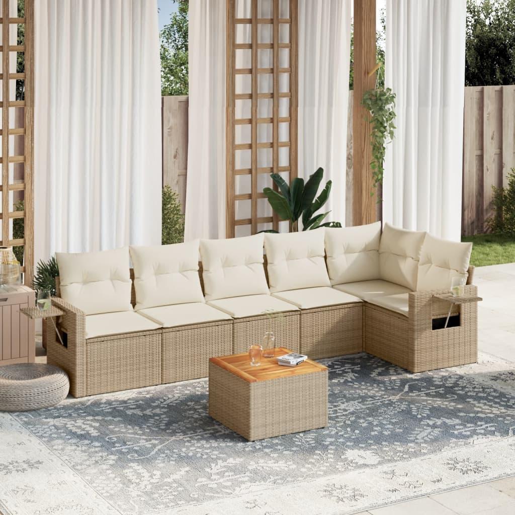 Sofasæt til haven 7 dele med hynder polyrattan beige