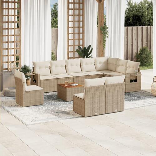 Sofasæt til haven 11 dele med hynder polyrattan beige