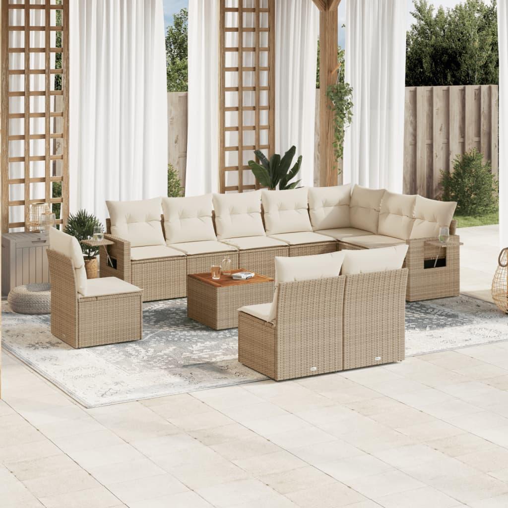 Sofasæt til haven 11 dele med hynder polyrattan beige
