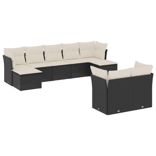 Sofasæt til haven 9 dele med hynder polyrattan sort