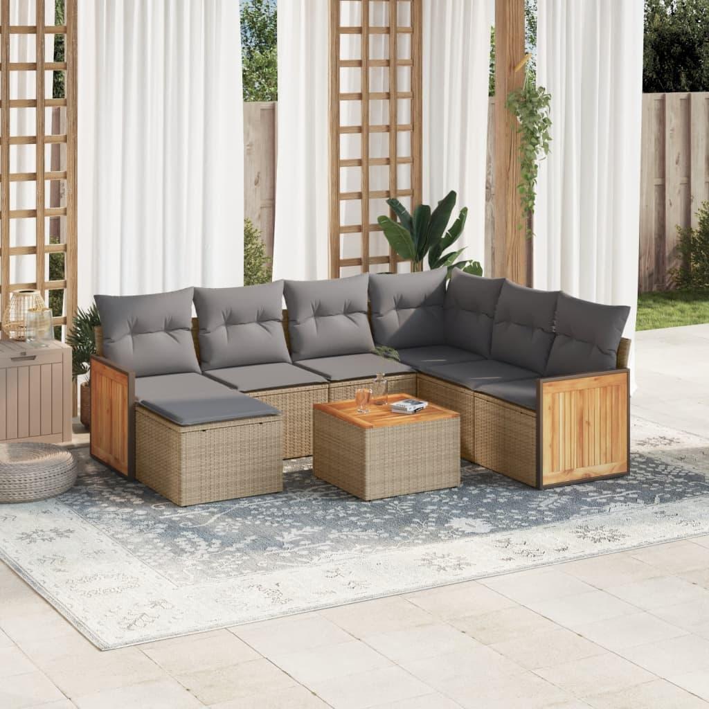 Sofasæt til haven i polyrattan - 8 dele med hynder, beige