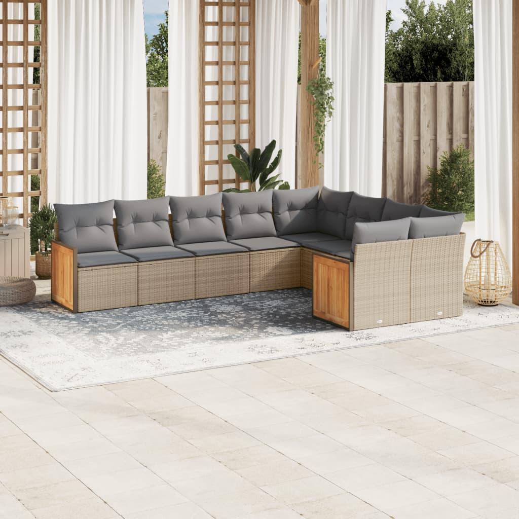Sofasæt til haven 9 dele med hynder polyrattan beige
