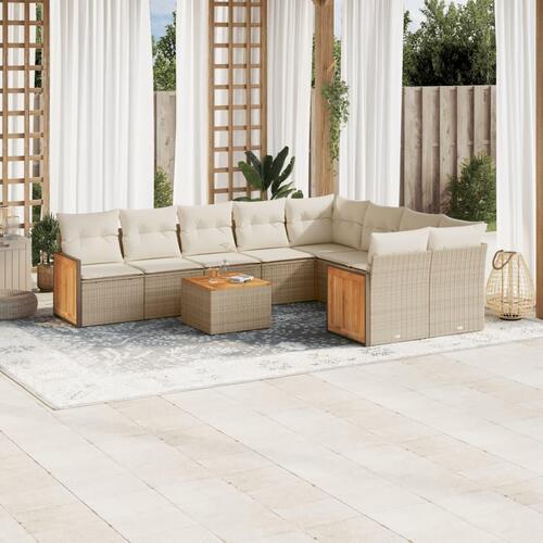 Sofasæt til haven 10 dele med hynder polyrattan beige