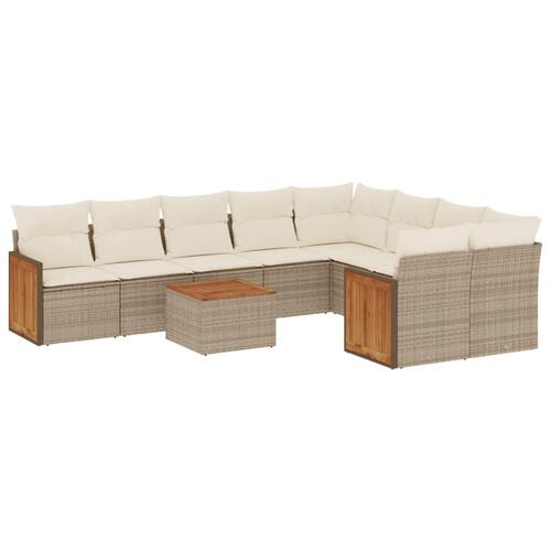 Sofasæt til haven 10 dele med hynder polyrattan beige