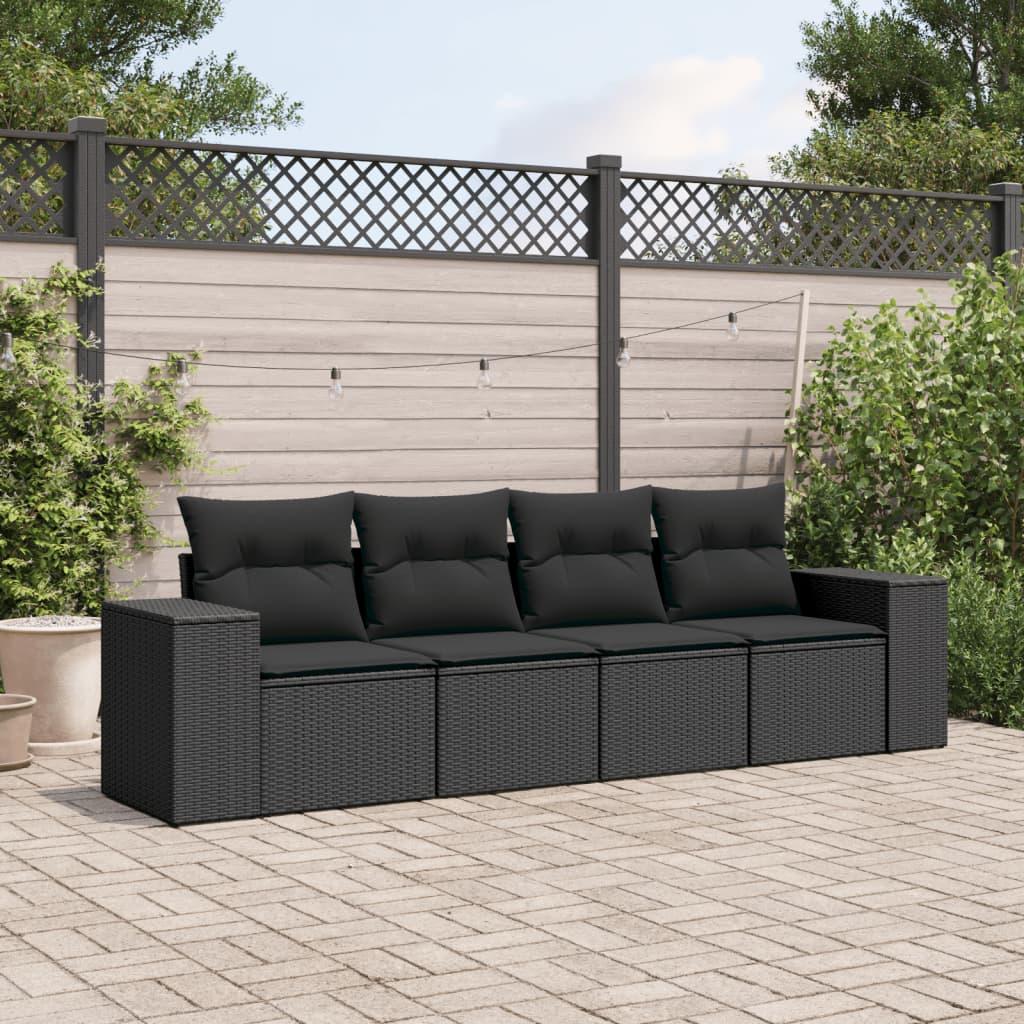 Sofasæt til haven 4 dele med hynder polyrattan sort