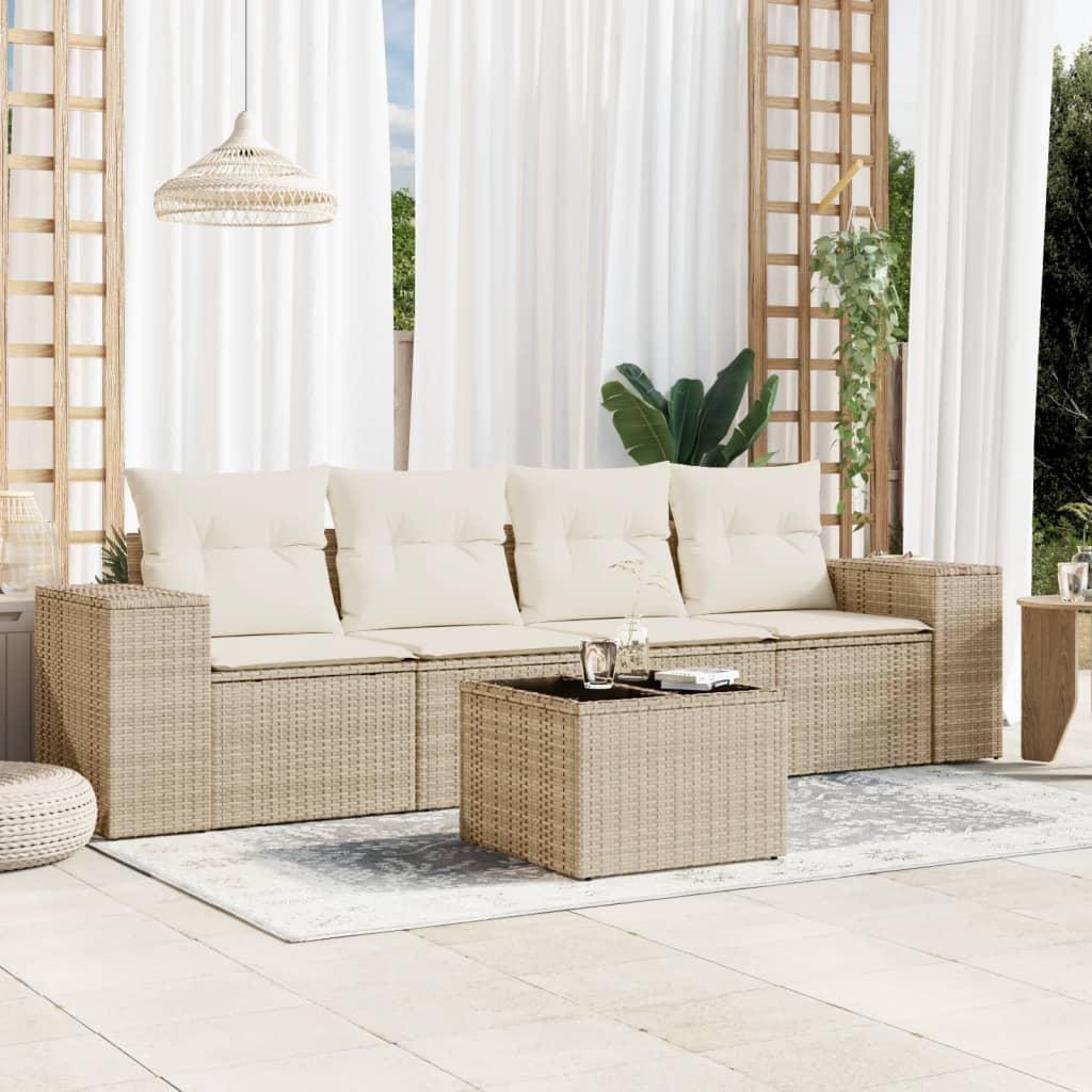Sofasæt til haven 5 dele med hynder polyrattan beige