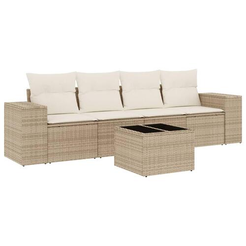Sofasæt til haven 5 dele med hynder polyrattan beige