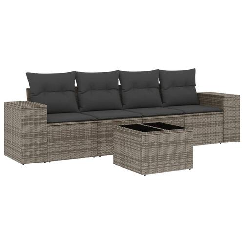 Sofasæt 5 dele med hynder polyrattan grå