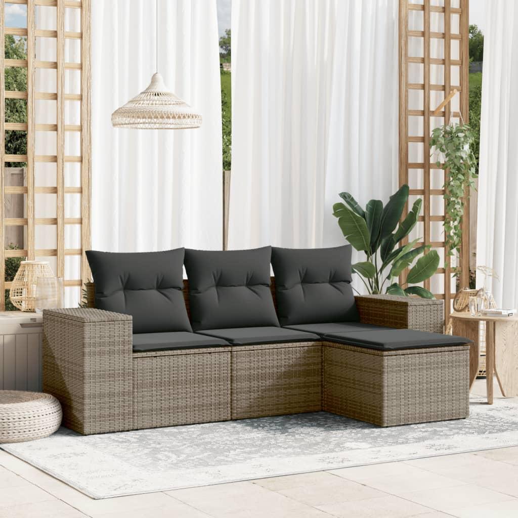 Sofasæt til haven 4 dele med hynder polyrattan grå