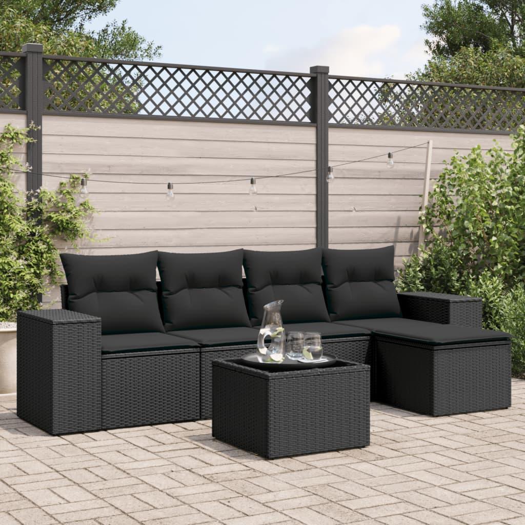 Sofasæt til haven 6 dele med hynder polyrattan sort