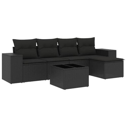 Sofasæt til haven 6 dele med hynder polyrattan sort