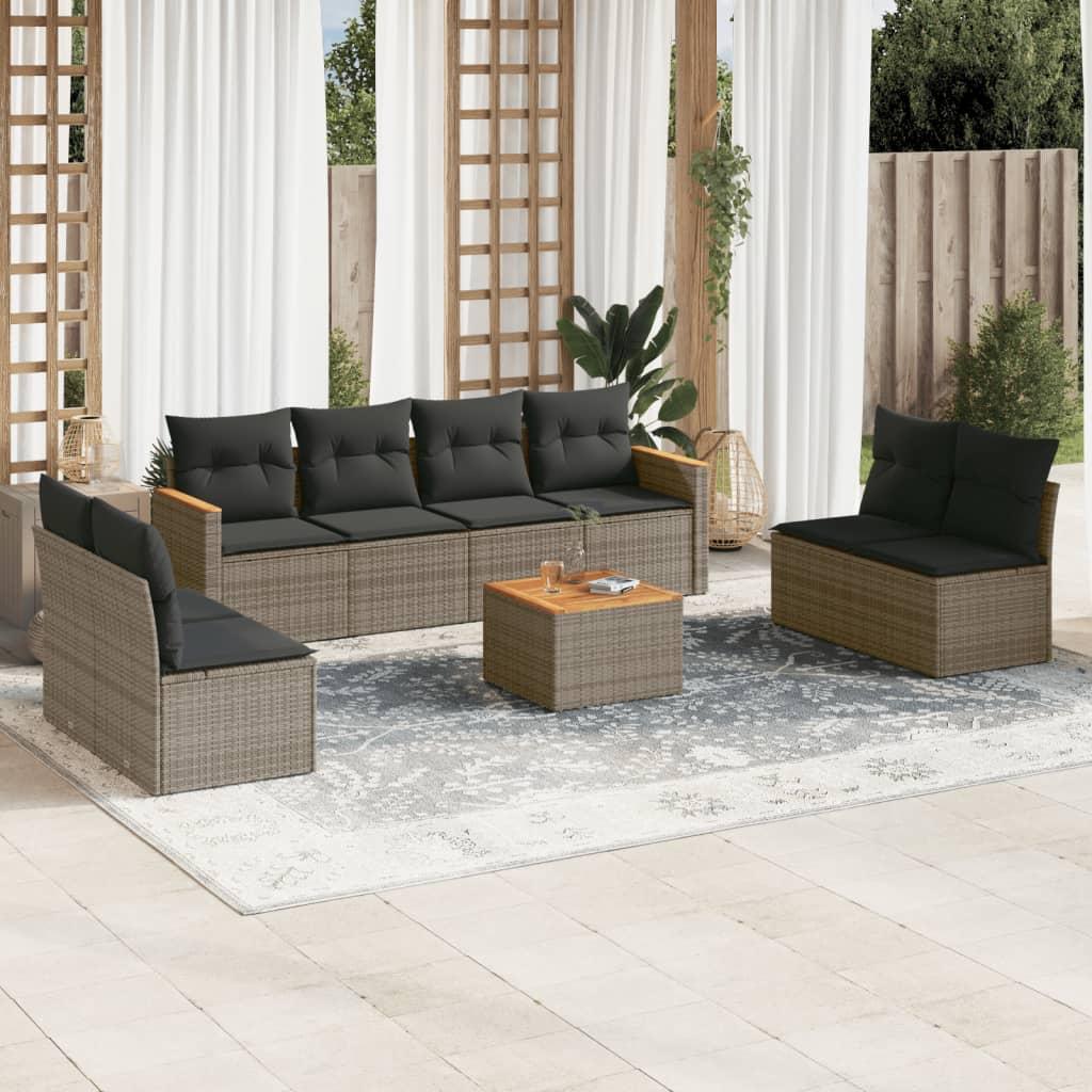 Sofasæt til haven 9 dele med hynder polyrattan grå